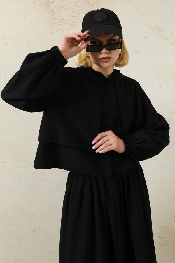 Kapüşonlu Etek Takım Siyah - 4