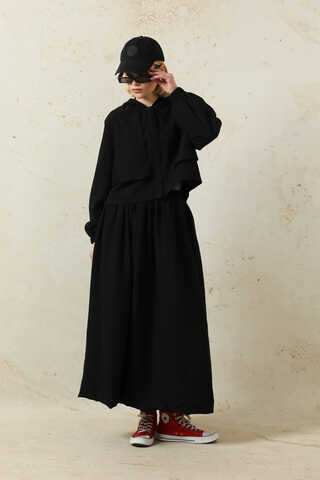 Kapüşonlu Etek Takım Siyah - 5