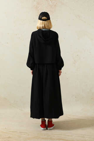 Kapüşonlu Etek Takım Siyah - 6