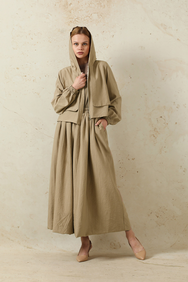 Kapüşonlu Etek Takım Taş - 1