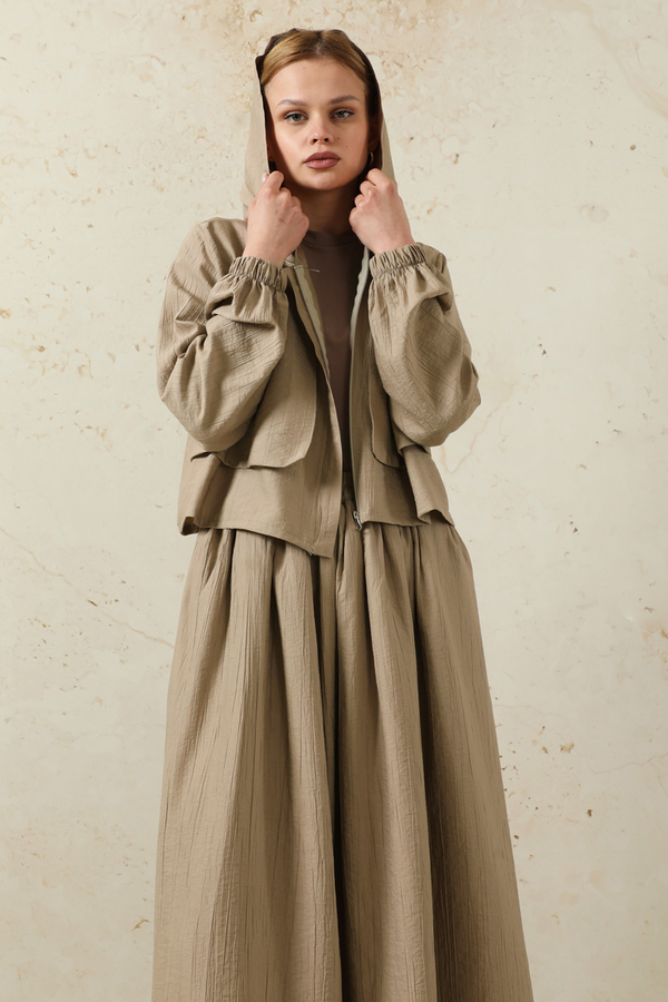 Kapüşonlu Etek Takım Taş - 2