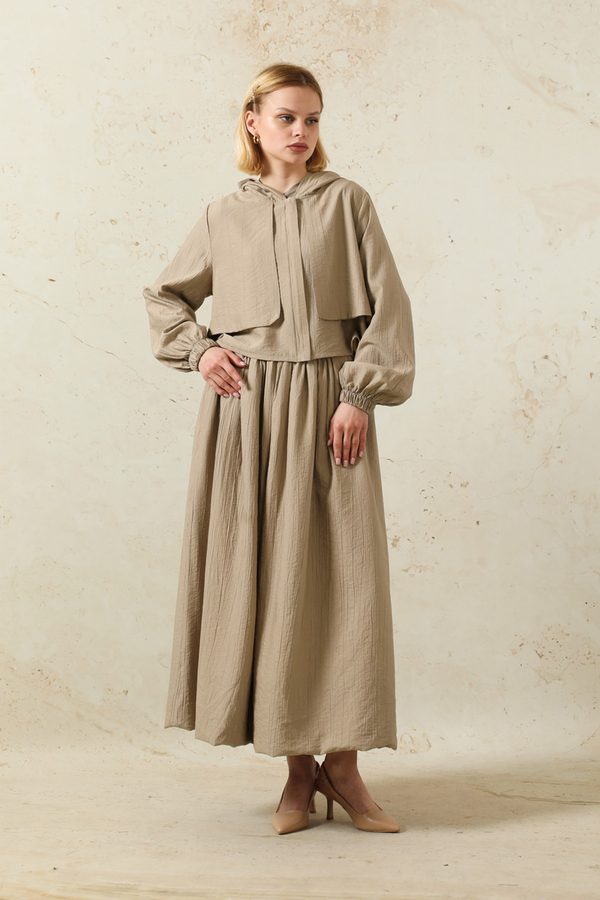 Kapüşonlu Etek Takım Taş - 3