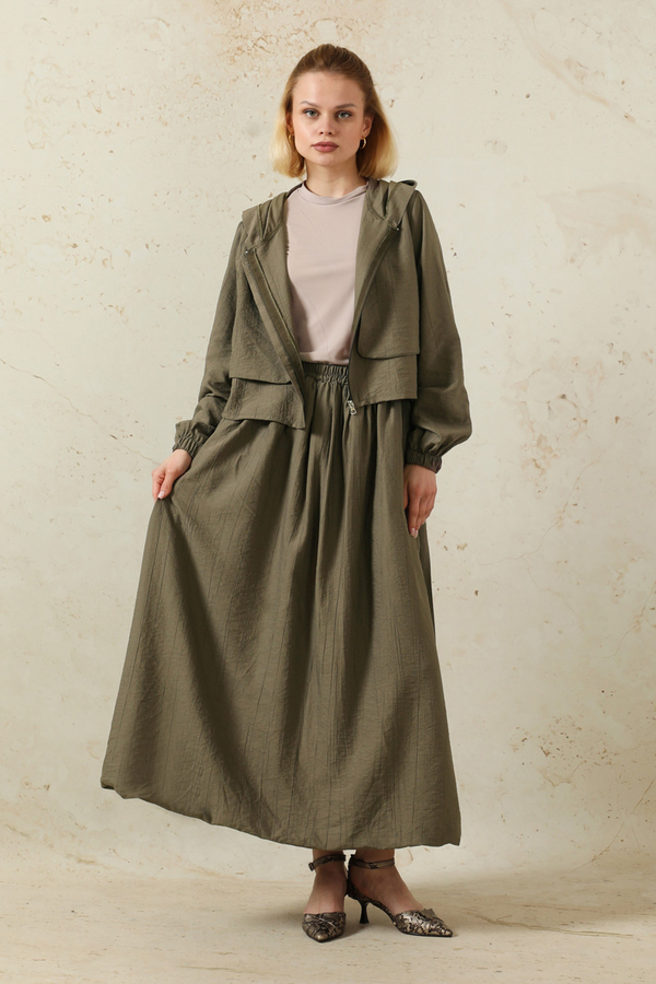 Kapüşonlu Etek Takım Toprak - 1