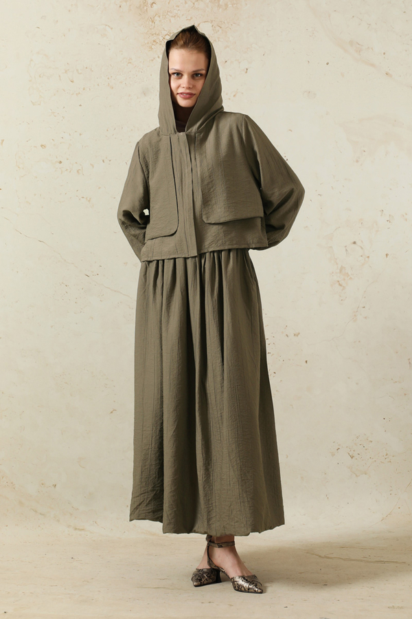 Kapüşonlu Etek Takım Toprak - 3