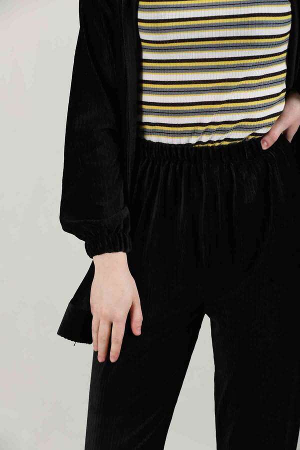 Kapüşonlu Kadife Takım Siyah - 4