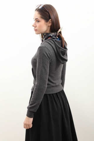 Kapüşonlu Kısa Hırka Antrasit - 9