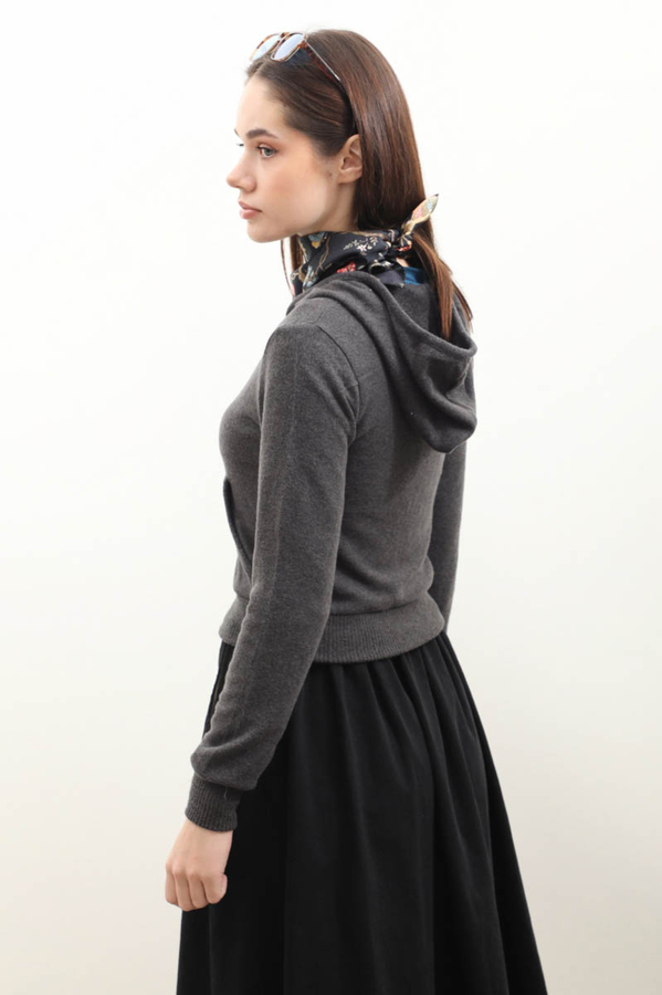 Kapüşonlu Kısa Hırka Antrasit - 9