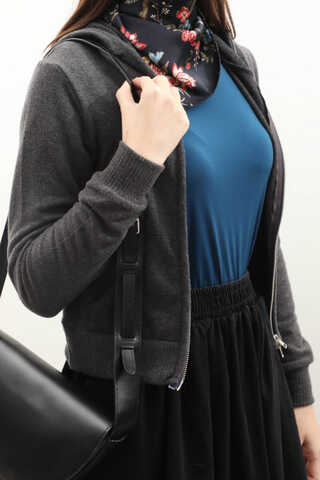 Kapüşonlu Kısa Hırka Antrasit - 3