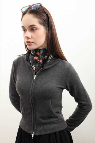 Kapüşonlu Kısa Hırka Antrasit - 6