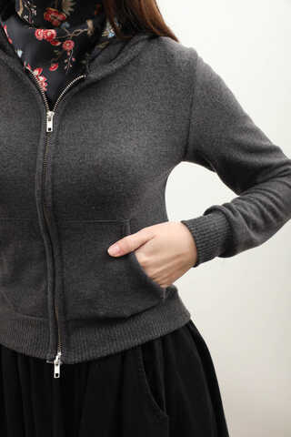 Kapüşonlu Kısa Hırka Antrasit - 7