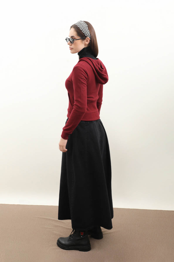 Kapüşonlu Kısa Hırka Bordo - 8