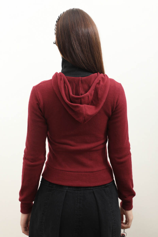 Kapüşonlu Kısa Hırka Bordo - 7