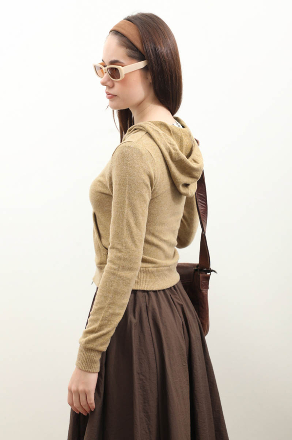 Kapüşonlu Kısa Hırka Hardal - 8