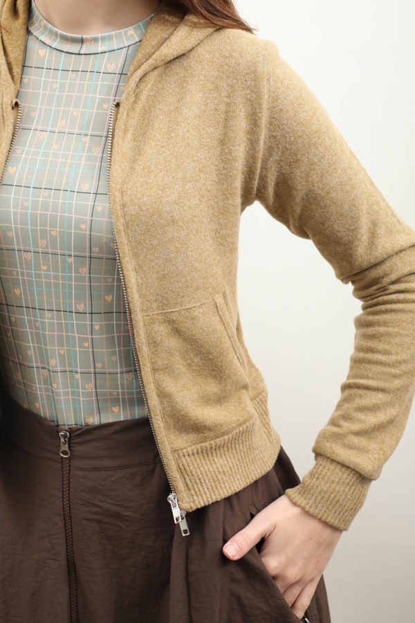 Kapüşonlu Kısa Hırka Hardal - 4