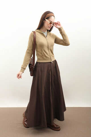 Kapüşonlu Kısa Hırka Hardal - 5