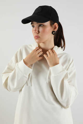 Kapüşonlu Oversize Spor Takım Ekru - 2