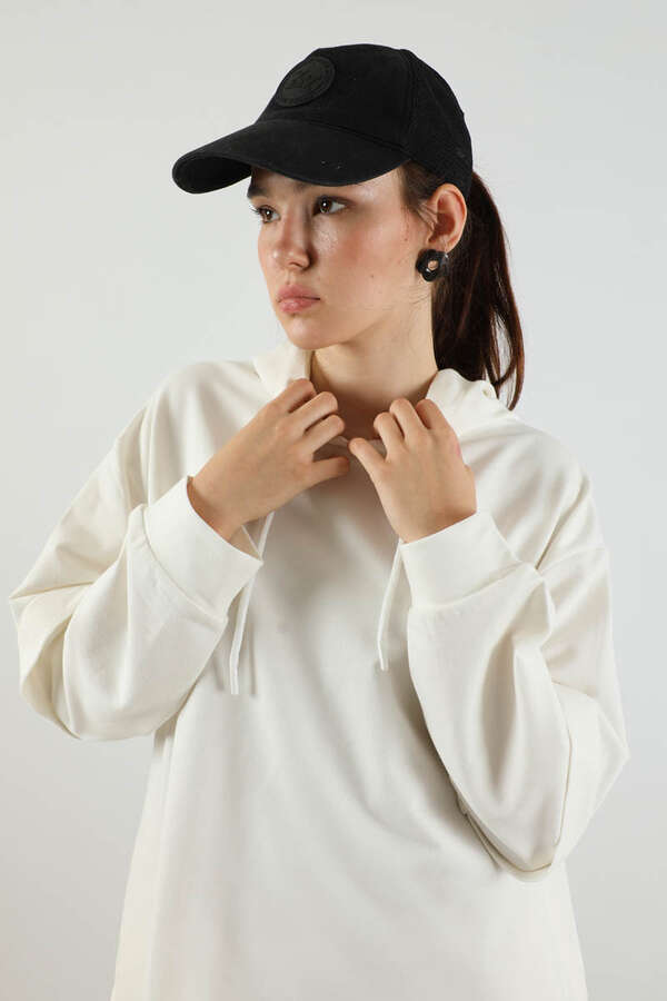 Kapüşonlu Oversize Spor Takım Ekru - 2