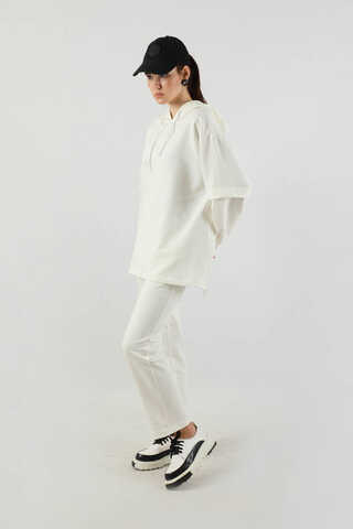 Kapüşonlu Oversize Spor Takım Ekru - 3