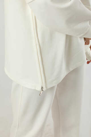 Kapüşonlu Oversize Spor Takım Ekru - 5