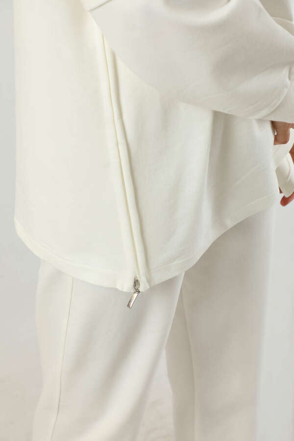 Kapüşonlu Oversize Spor Takım Ekru - 5