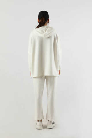 Kapüşonlu Oversize Spor Takım Ekru - 6
