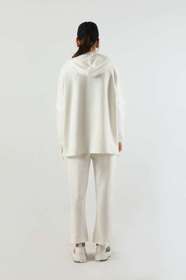 Kapüşonlu Oversize Spor Takım Ekru - 6
