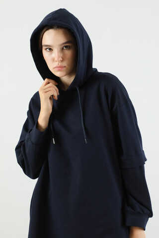 Kapüşonlu Oversize Spor Takım Lacivert - 2