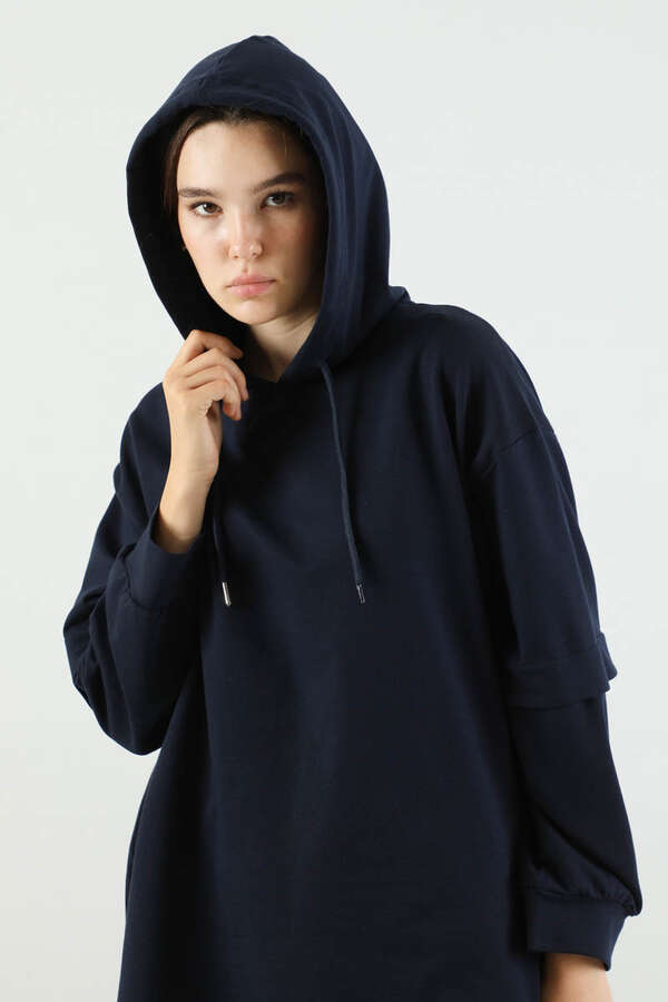 Kapüşonlu Oversize Spor Takım Lacivert - 2