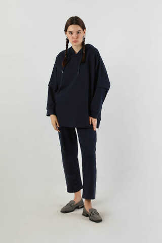 Kapüşonlu Oversize Spor Takım Lacivert - 3
