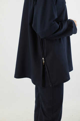 Kapüşonlu Oversize Spor Takım Lacivert - 4