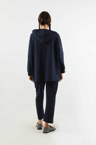 Kapüşonlu Oversize Spor Takım Lacivert - 6