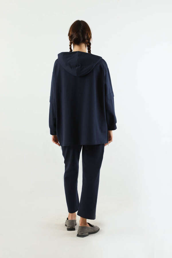 Kapüşonlu Oversize Spor Takım Lacivert - 6