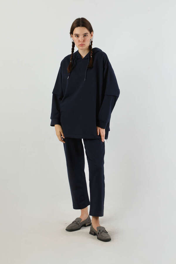 Kapüşonlu Oversize Spor Takım Lacivert - 3