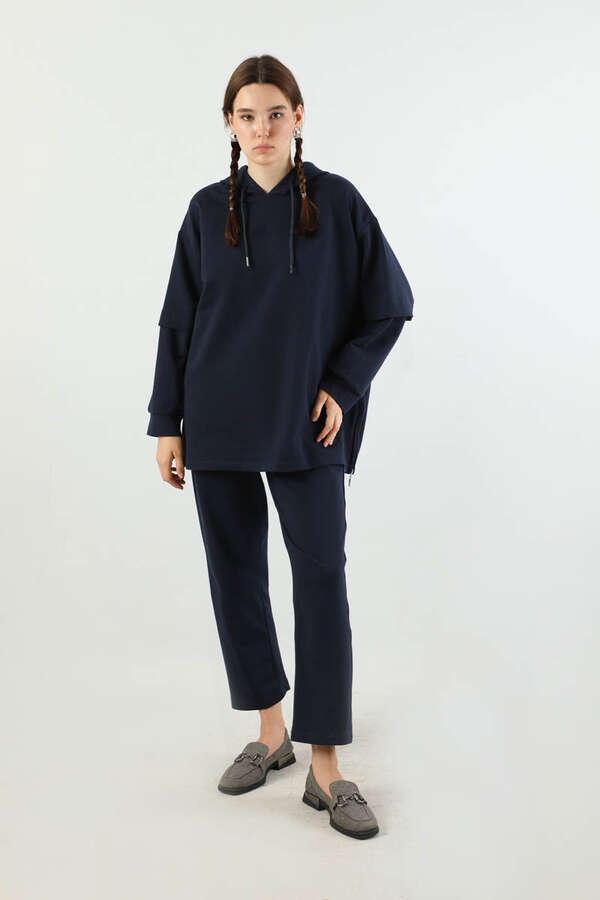 Kapüşonlu Oversize Spor Takım Lacivert - 5