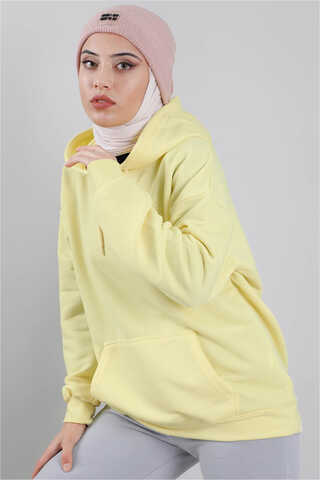 Kapüşonlu Oversize Sweat Limon Sarısı - 3
