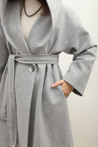 Kapüşonlu Şal Yaka Kaban Gri - 10