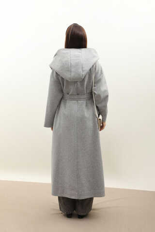 Kapüşonlu Şal Yaka Kaban Gri - 11