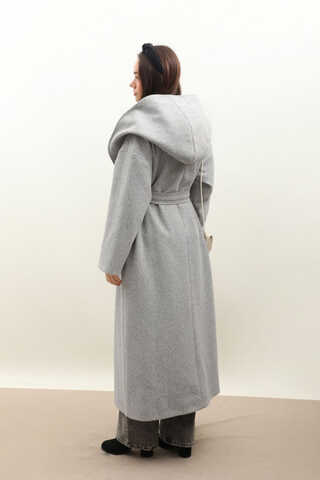 Kapüşonlu Şal Yaka Kaban Gri - 12