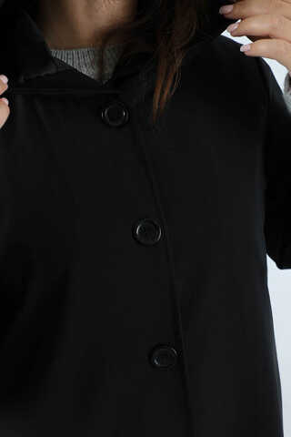 Kapüşonlu Uzun Trençkot Siyah - 4