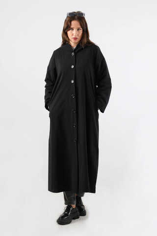Kapüşonlu Uzun Trençkot Siyah - 3