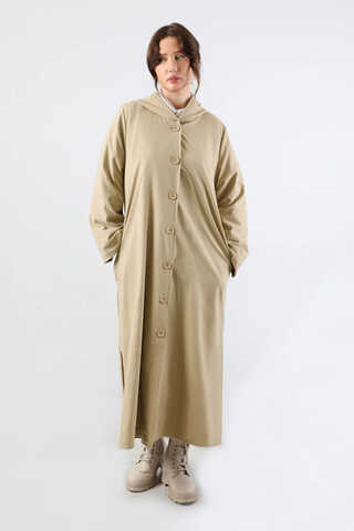 Kapüşonlu Uzun Trençkot Taş - 3