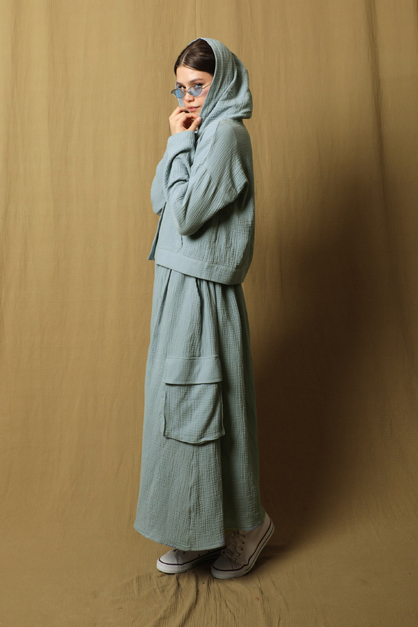 Kargo Cep Müslin Etek Takım Bebe Mavisi - 6