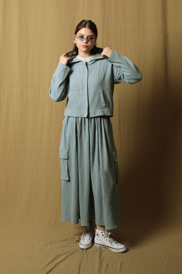 Kargo Cep Müslin Etek Takım Bebe Mavisi - 5