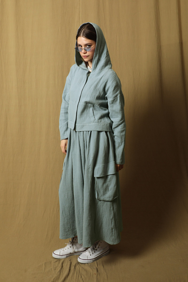 Kargo Cep Müslin Etek Takım Bebe Mavisi - 1