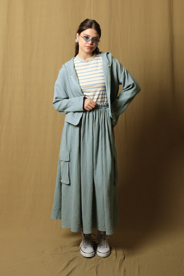 Kargo Cep Müslin Etek Takım Bebe Mavisi - 3