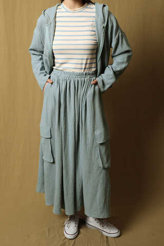 Kargo Cep Müslin Etek Takım Bebe Mavisi - 2