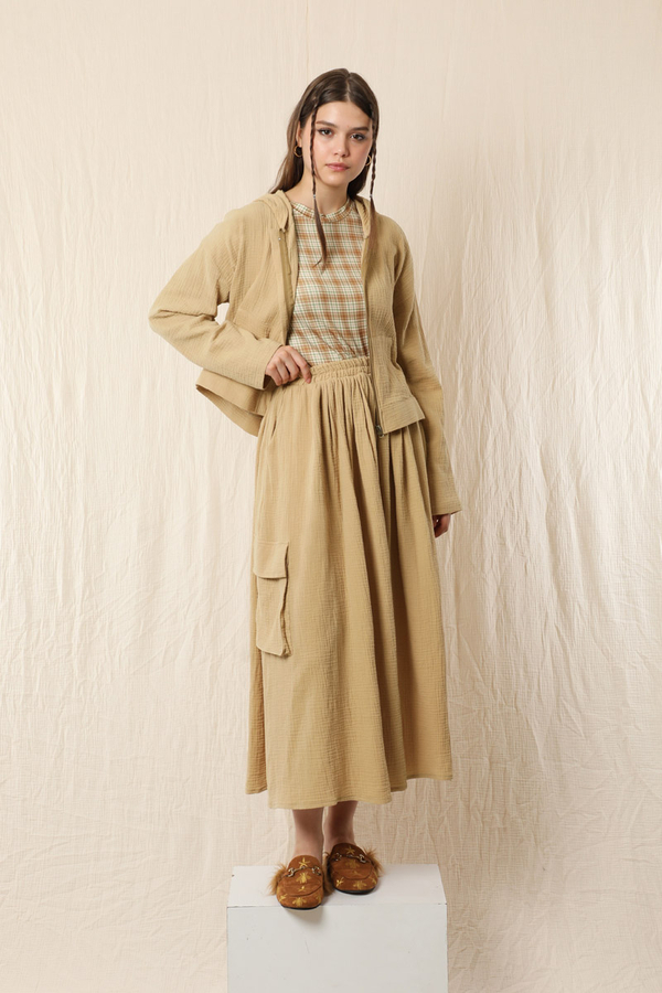 Kargo Cep Müslin Etek Takım Bej - 4