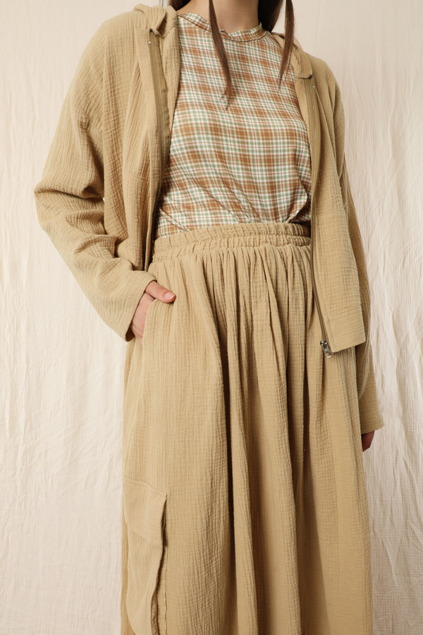 Kargo Cep Müslin Etek Takım Bej - 5