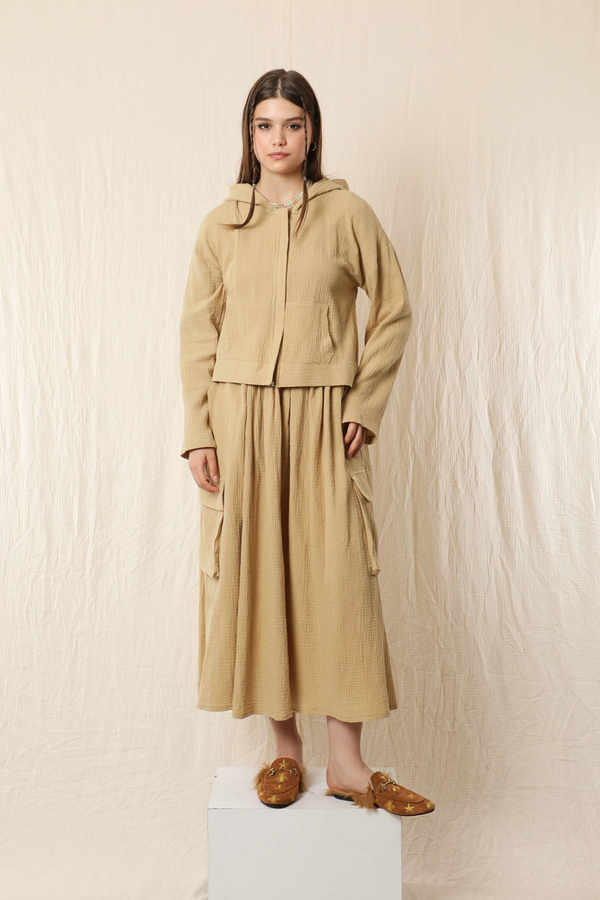 Kargo Cep Müslin Etek Takım Bej - 2