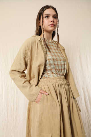 Kargo Cep Müslin Etek Takım Bej - 1